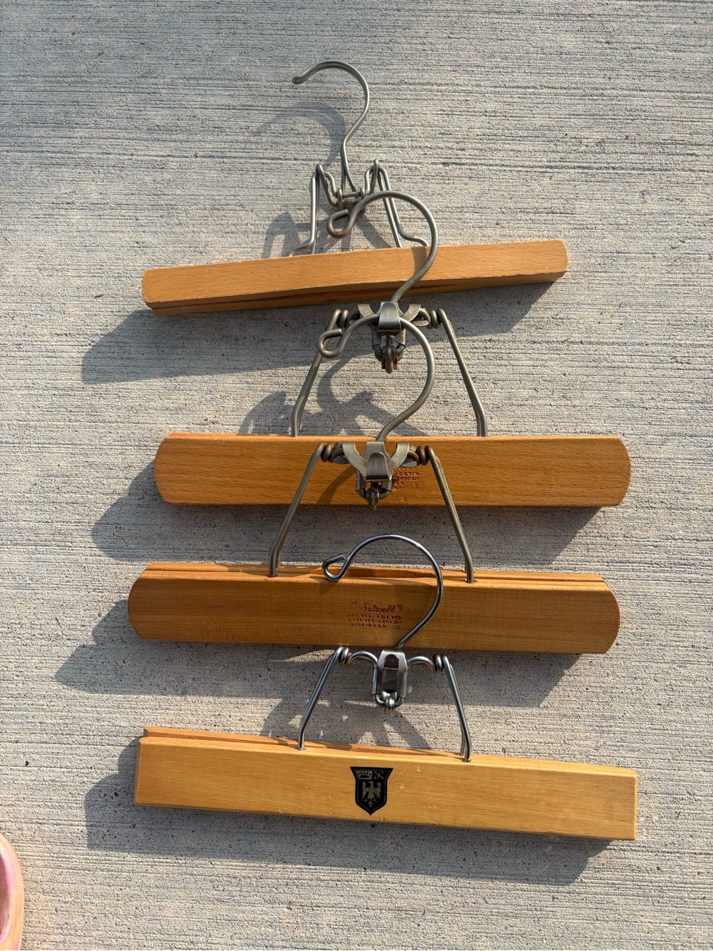 Lot of 4 misc. vintage wooden pant hangers